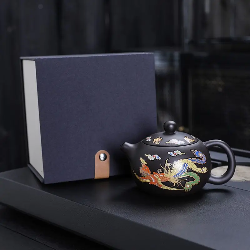 Purple Clay Teapot with Water Change Color, Dragon Phoenix Pot, Kung Fu Tea Set, Infuser, Not Hot Hand Handle, Household