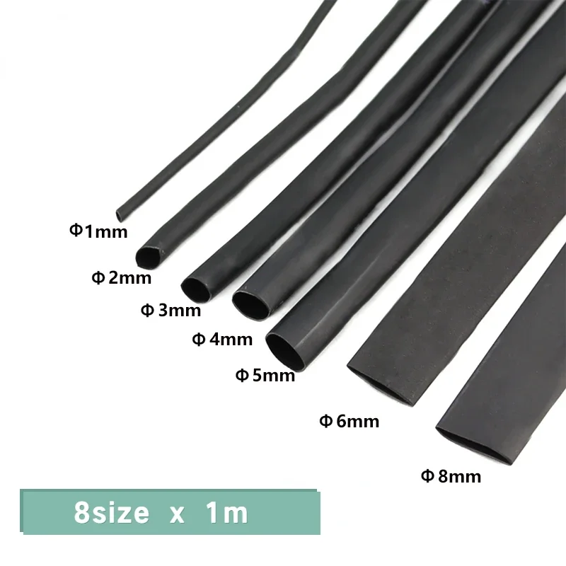 8 Meter/Set 2:1 Black Insulation Shrink Wrapping Heat Shrink Tubing 1/2/3/4/5/6/8mm Shrink for Cable DIY Connector Wire Kit
