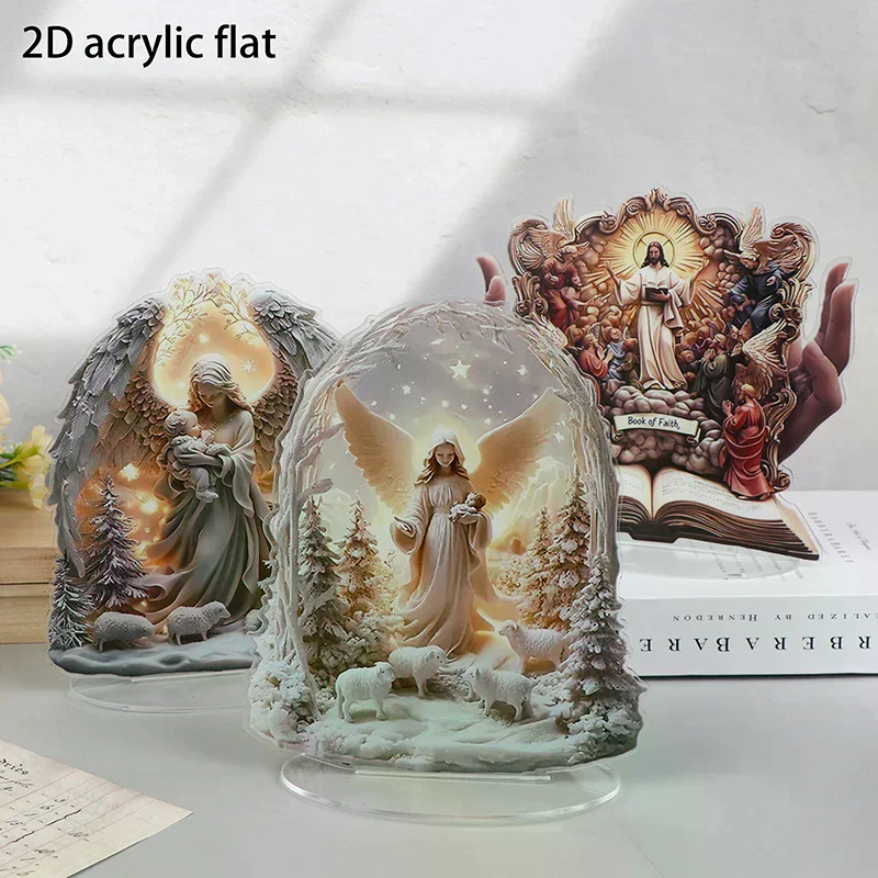 تمثال مشهد المهد، تمثال أكريليك مسطح يسوع وماريا 2D، المنزل، المقهى، الغرفة، الاستوديو، زخرفة الطاولة ديكور الدين المسيحي #2