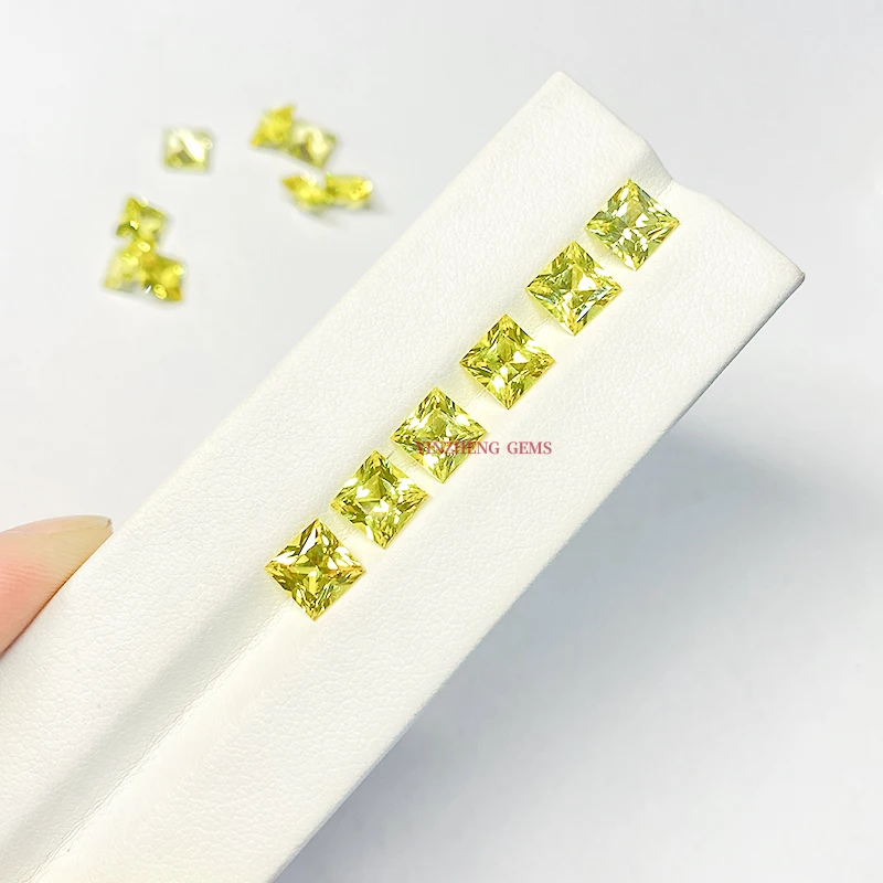 Loose gemstones Lab grown SQ princess cut shape high quality Yellow luxury sapphire for earrings rings Jewelry making