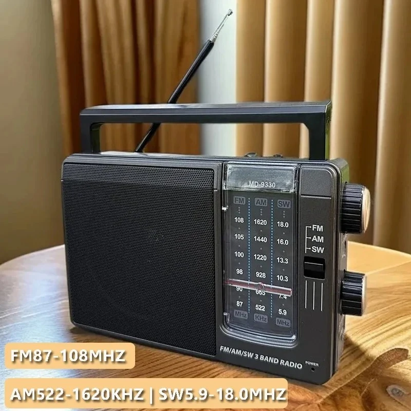 MD-9330 Portable Radio Built-in Speaker with FM AM SW 3-Band Radio Retractable Antenna,3.5mm Headphone Jack,Rechargeable Battery