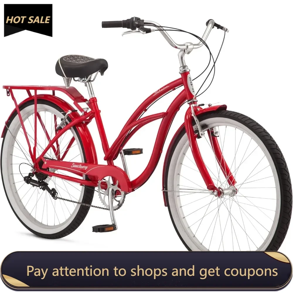 Comfort Beach Cruiser Bike，7-Speed Drivetrain in Retro-Styled Steel Step-Through or Step-Over Frame, 26-Inch Wheels Freight free