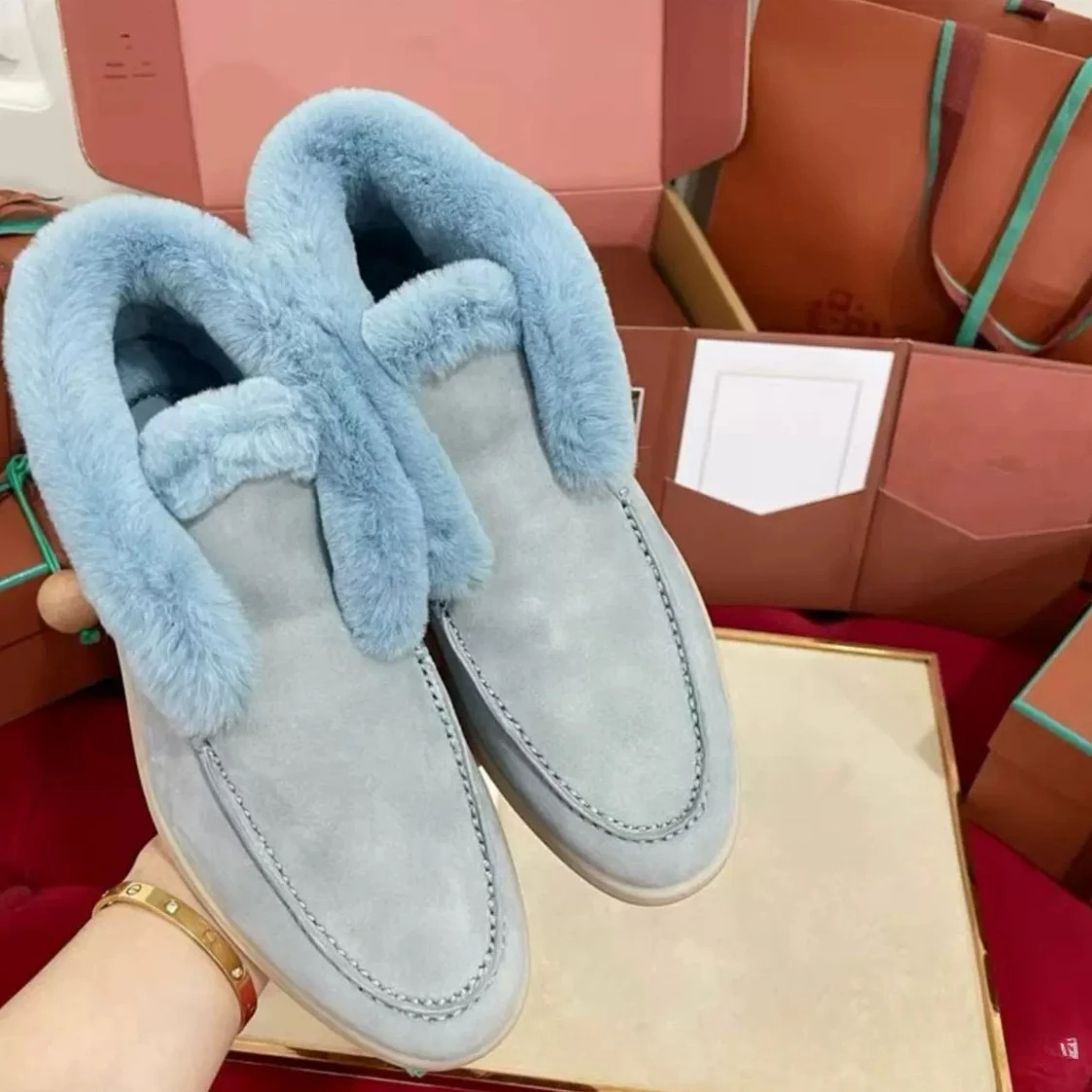 أحذية ثلج دافئة من الصوف الجلدي الحقيقي، فرو مدمج مع أحذية قصيرة من الصوف، أحذية مسطحة القاع، أحذية نسائية متعددة الاستخدامات #3