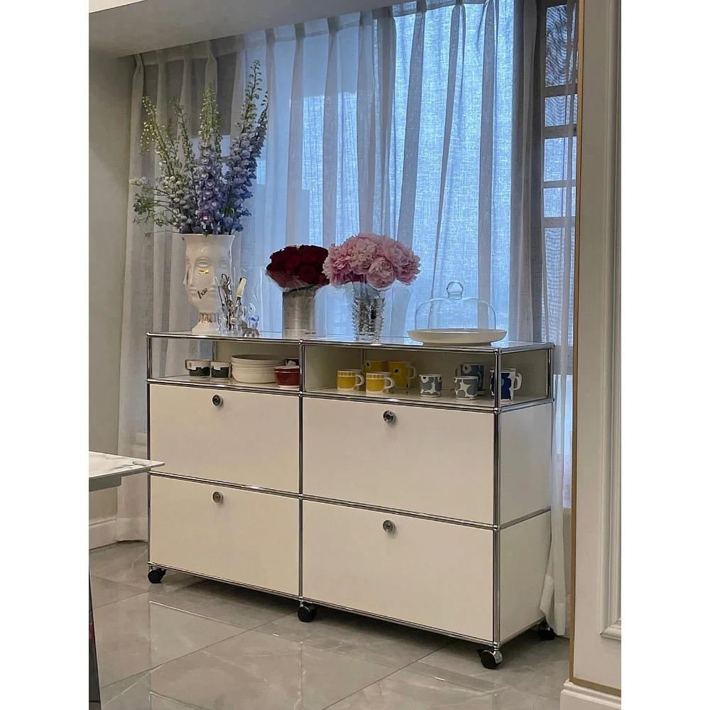 Adjustable Simple Metal Sideboard Wine Cabinet Integrated Household Chest of Drawers Module Combination Storage Cabinet