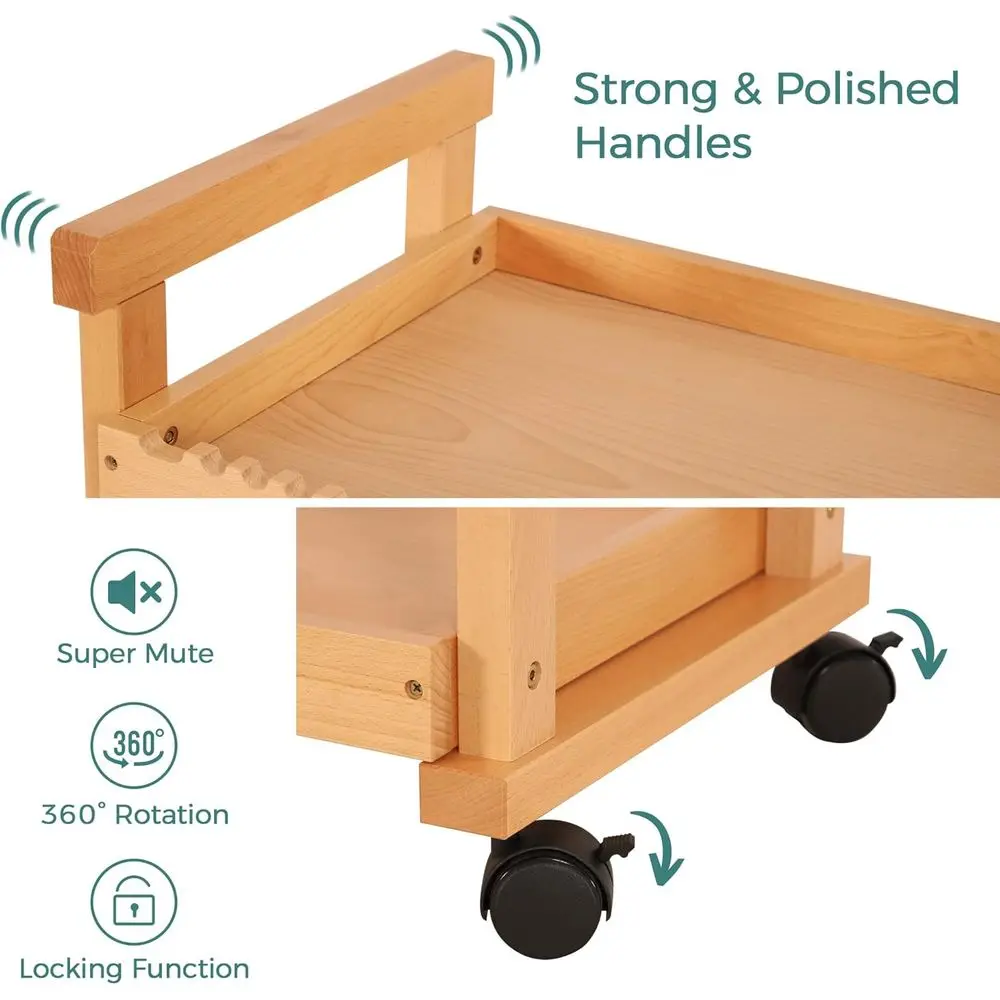 3-poziomowy wózek na kółkach z drewna bukowego do przechowywania w studio, klasie i dla artystów