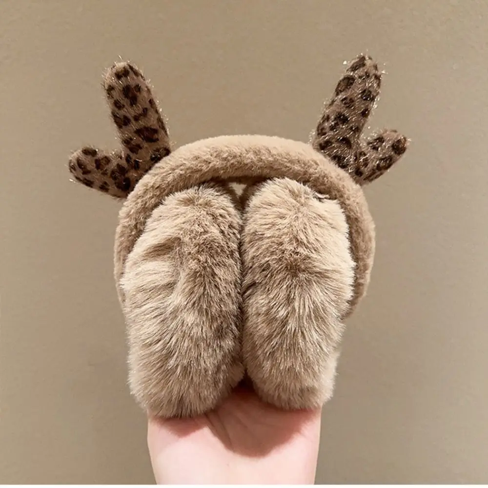 Carino Ear Cap Peluche Paraorecchie Corna di cervo Stampa leopardo Paraorecchie invernali Paraorecchie Tenere al caldo Imitazione pelliccia Copri orecchie Inverno