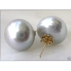 AAA + 12-13mm Natural Grey Akoya Pearl Stud Earrings 14K Gold Stud Earrings -
