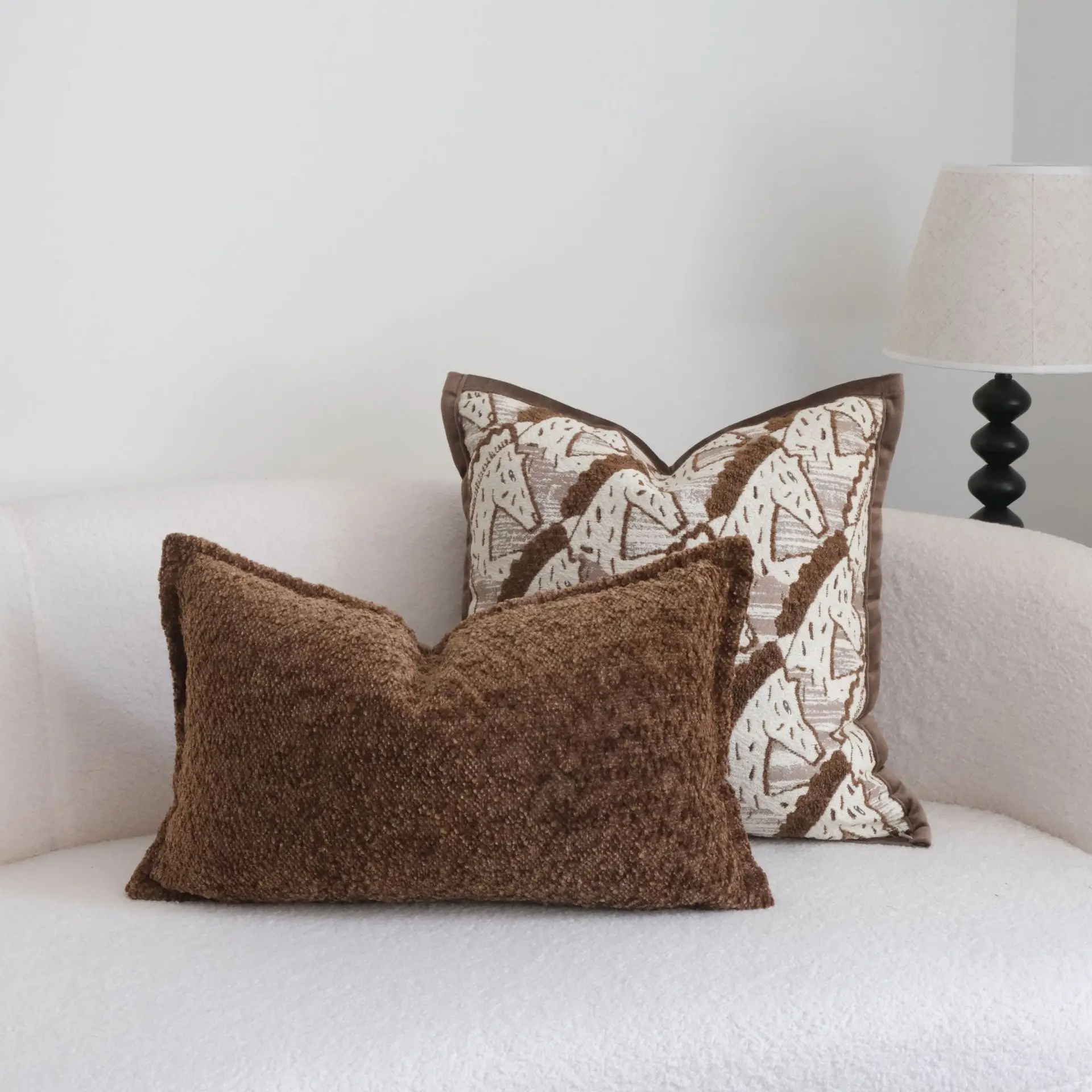 Modern Brown Striped Texture Cushion Cover Premium Soft Chenille Pillow Case for Living Room Sofa Home Decor