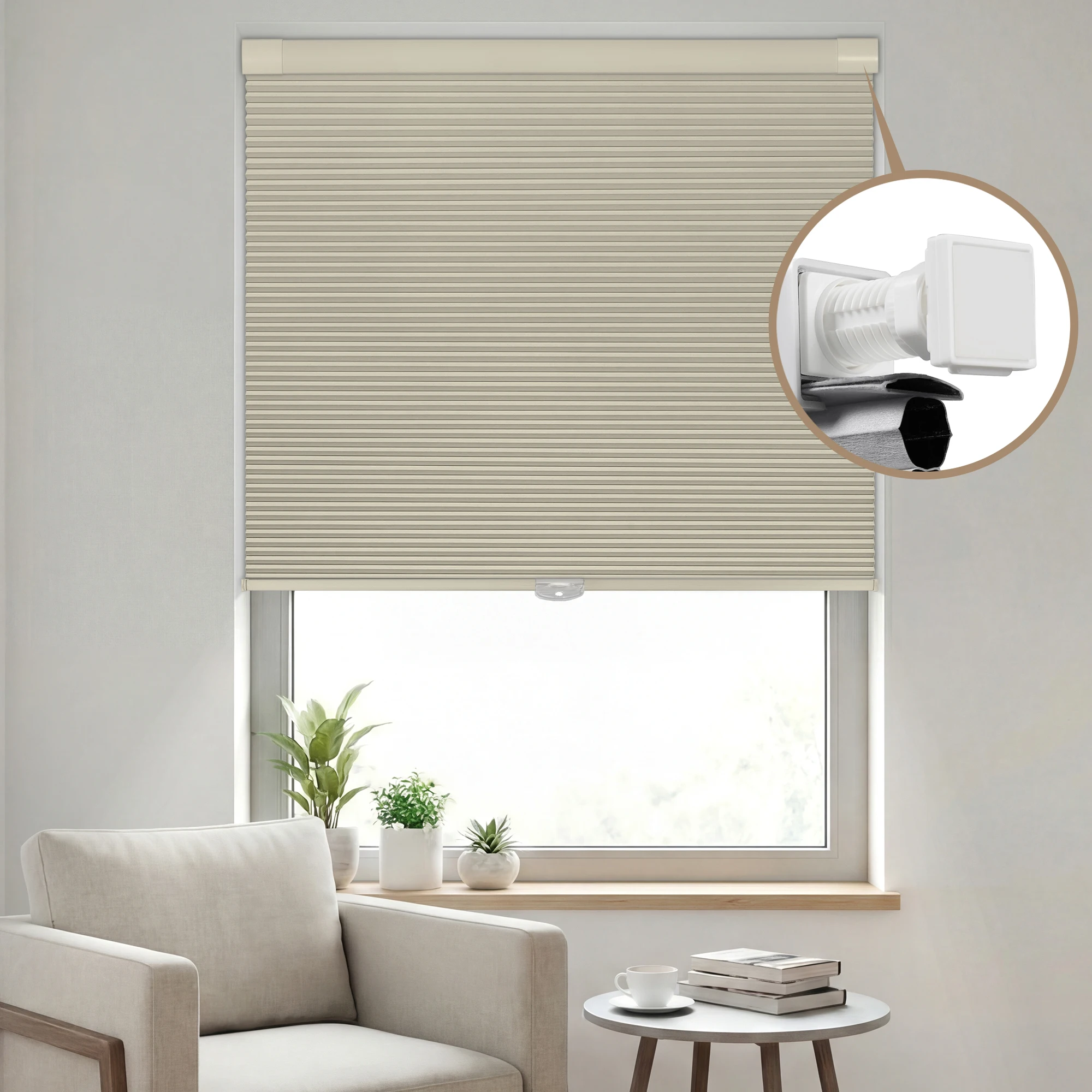 No Drill Cellular Shades, Cordless Blackout Shades for Indoor Windows Honeycomb Blinds for Thermal Insulated & Noise Reduction