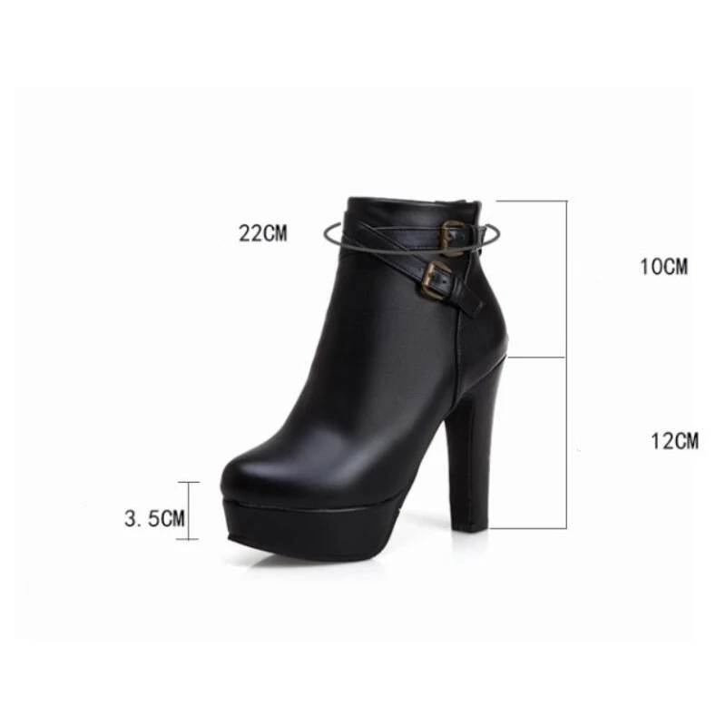 REAVE CAT Size 34-50 Ladies Platform Ankle Boots Party Office Women Fashion 12CM Thick High Heels Buckle Shoes F1484