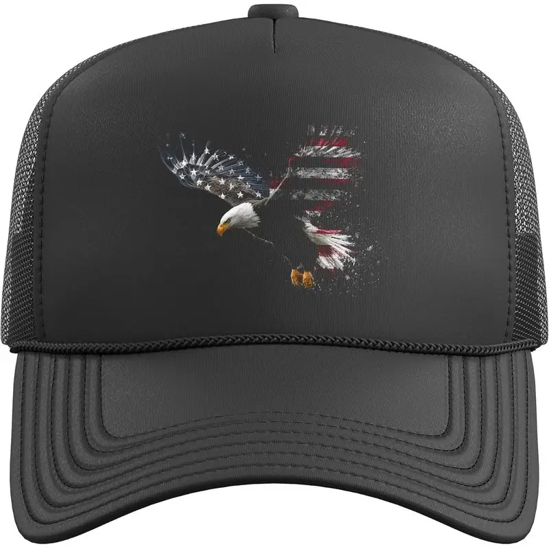 Bald Eagle American Flag Patriotic USA Trucker Hat with Adjustable Mesh Back