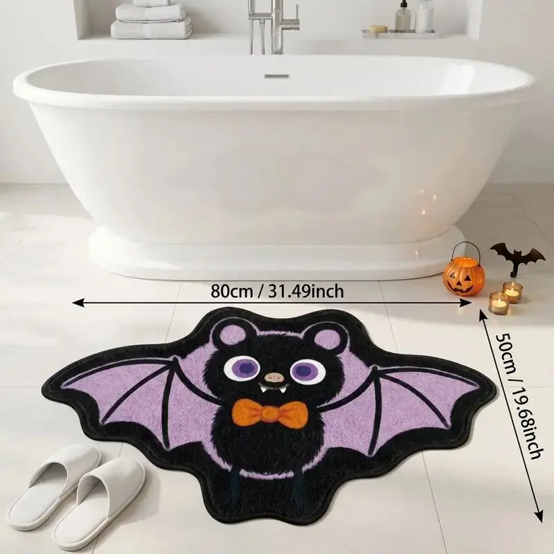 VIKAMA Halloween Irregular Bat Area Rug Cartoon Bow Tie Design Non‑Slip Floor Carpet For Bedroom Dorm Indoor Holiday Decor