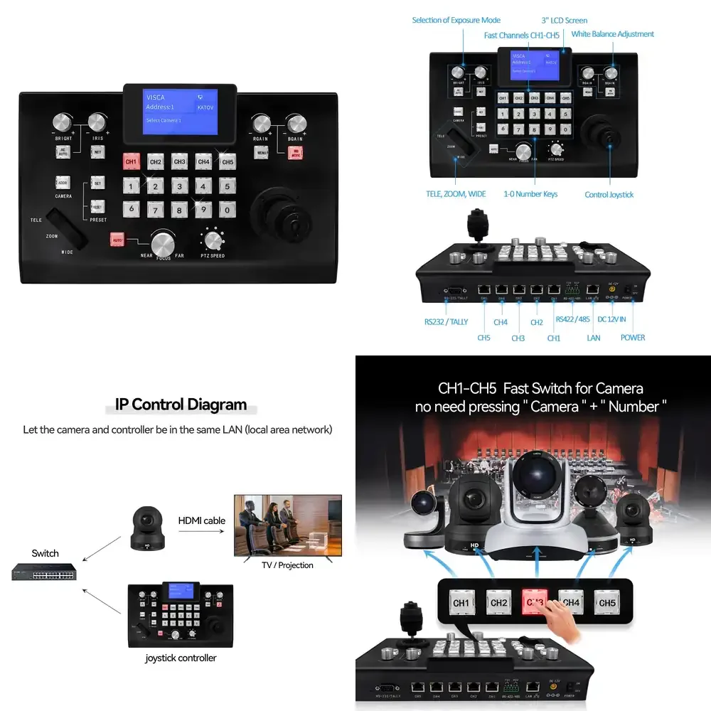 

JJTS KATO 5 LCD Display PTZ Video Conferences Keyboard Rs232 Joystick Controller