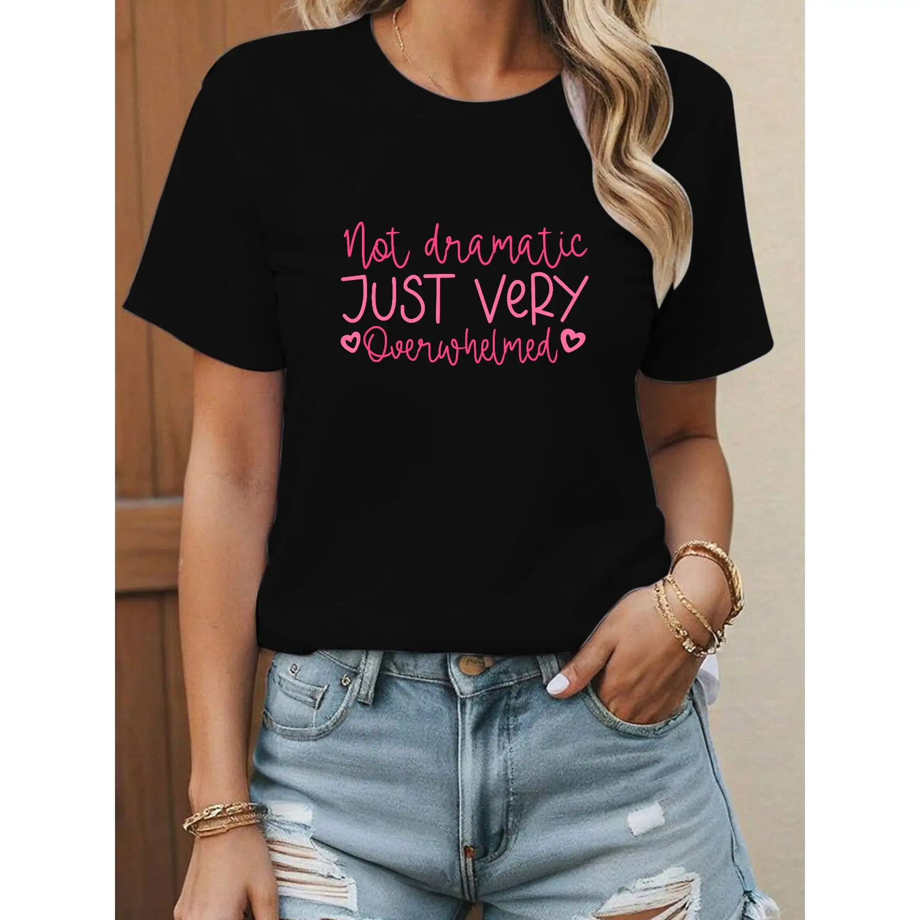 

Funny ‘Not Dramatic Just Very Overwhelmed’ T-Shirt for Women – Humorous Quote Black Tee, Casual Stress Relief Shirt