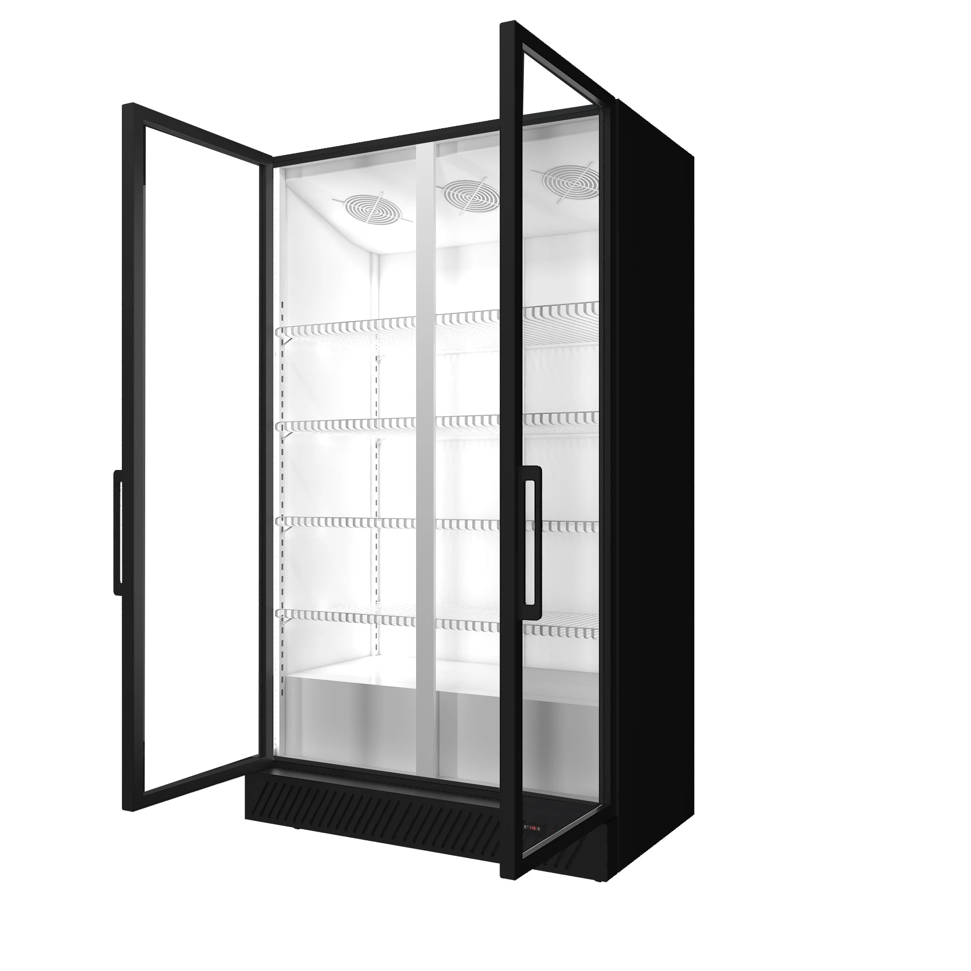 2 Glass Door Upright Frost-Free Drink Cooler LED Lighting Fan Cooling CE Certified Fridge