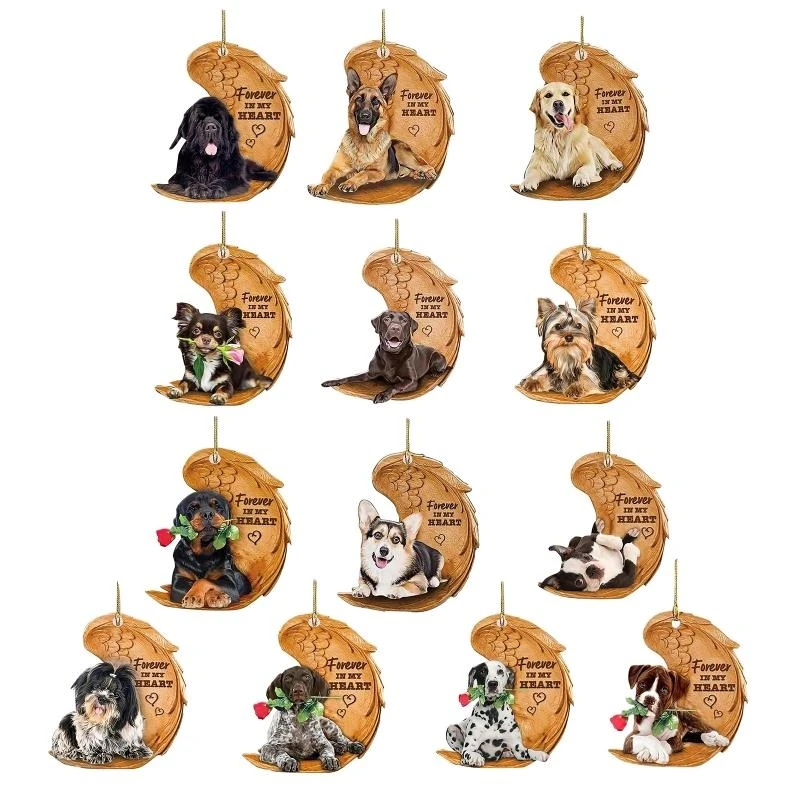 

37JE Cartoon Swing Car Home Garden Accessory AngelsWing DogsHangingPendant Rear View MirrorsOrnament Birthday Gift Decoration