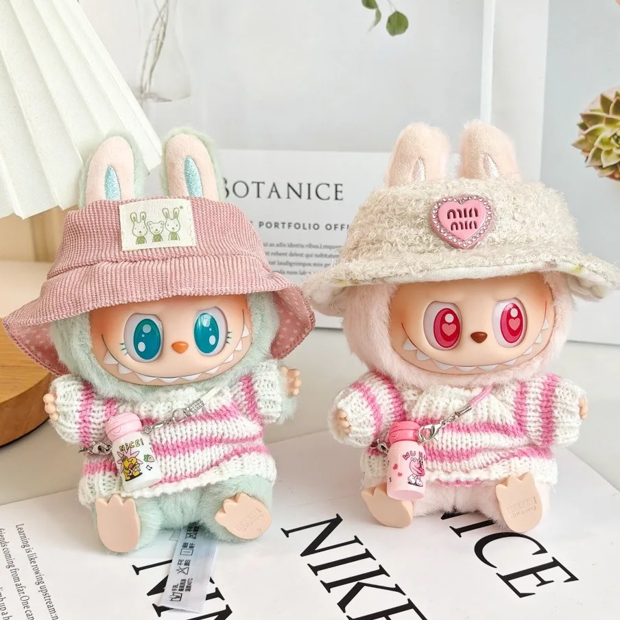 Mini Doll'S Clothes Outfit Accessories For Labubu V1 V2 Idol pink and white striped sweater cup set Clothing