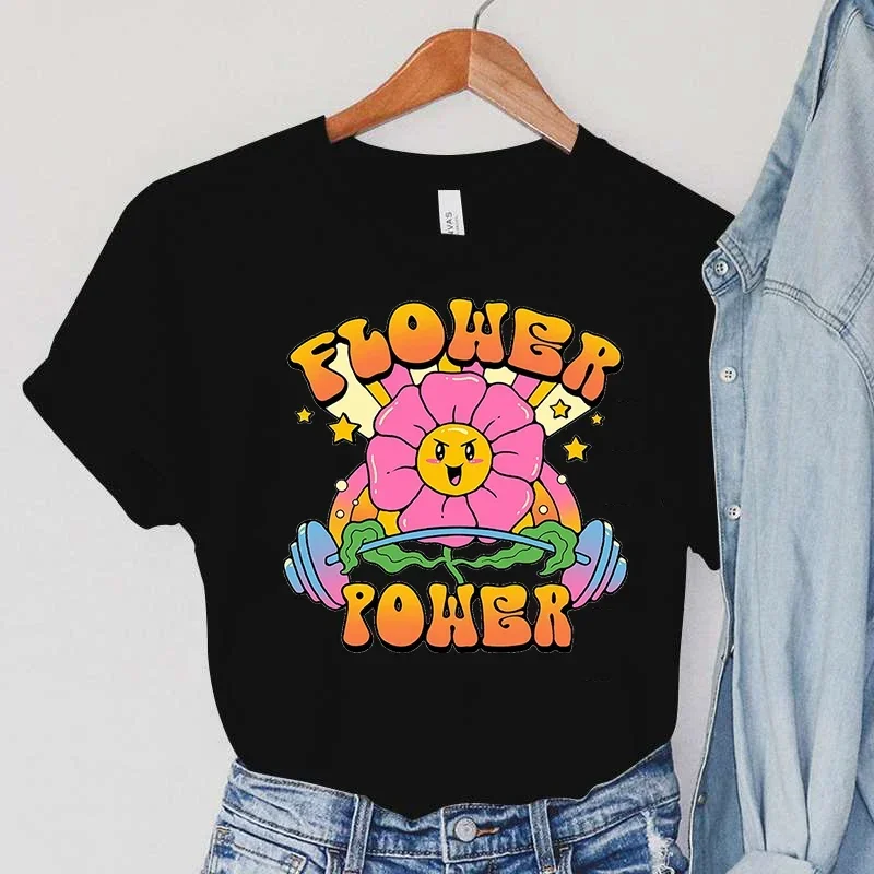 

Ladies Clothing Power of Flowers Printed T Shirt Hip Hop Funny Tee Women Streetwear Tshirt Top for Sweet Girls T-shirt