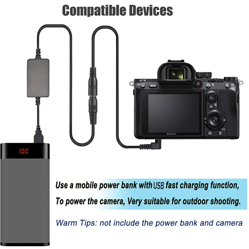 NP-FZ100แบตเตอรี่เลียนแบบ DC Coupler + อะแดปเตอร์ USB สำหรับ Sony BC-QZ1และ Alpha A7 III,a7R III, A9, A9R, A9S กล้อง