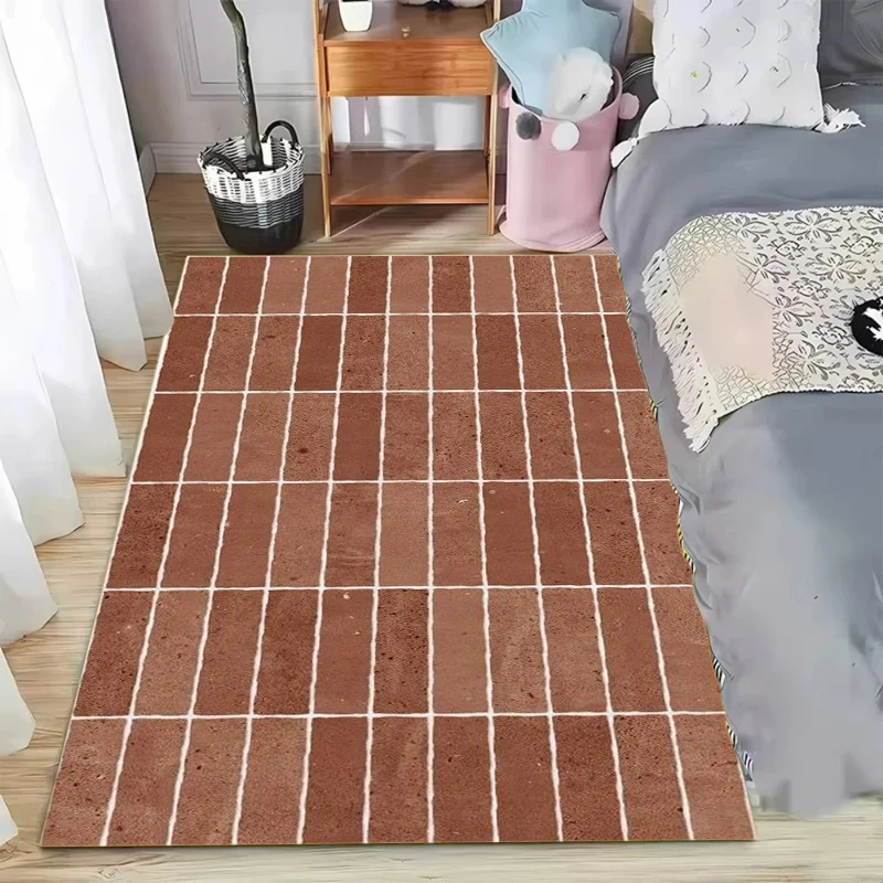 Minimalist Tile Texture Striped Pattern Area Rug Large Carpet for Living Room Bedroom Hallway Kitchen Stylish Decor Floor Mat