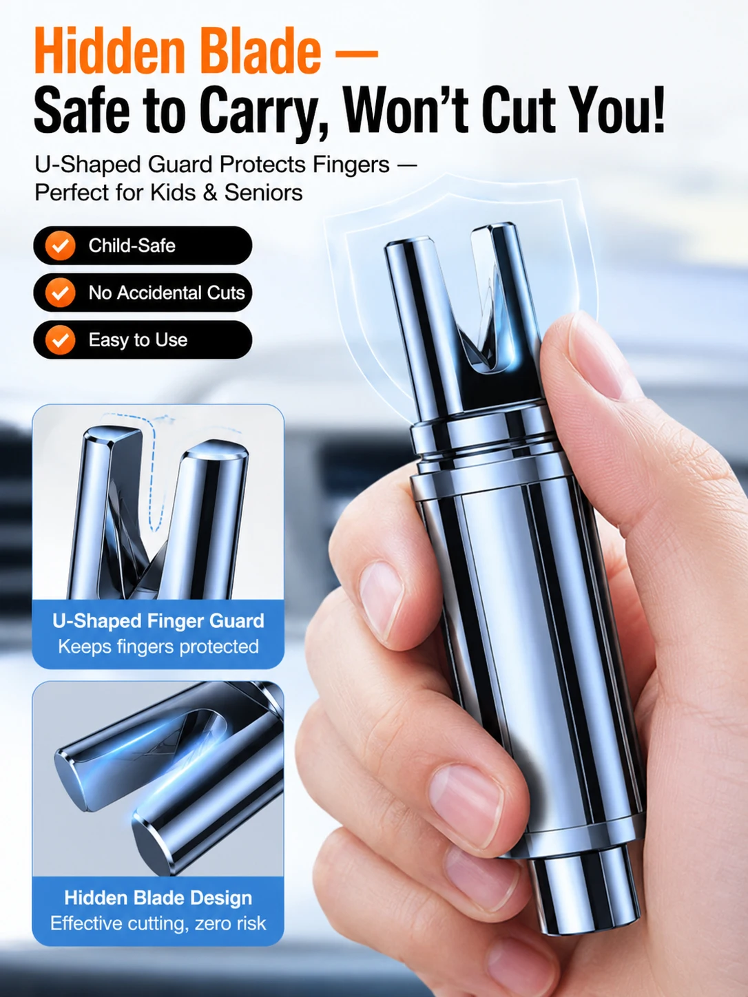 2 in 1 Car Window Breaker and Seat Belt Cutter, Tungsten Steel Emergency Escape Safety Hammer view 5