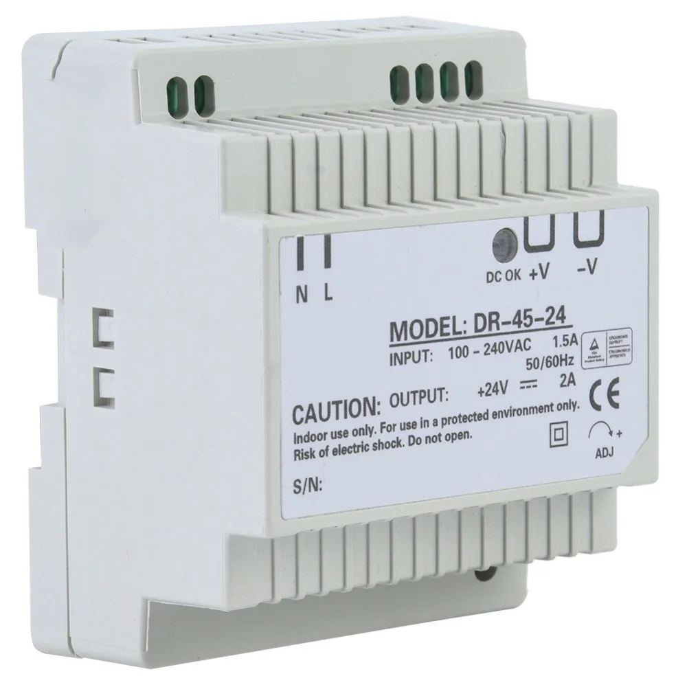 

Блок питания DR-45-24 AC/DC, 45 Вт, 24 В, 1.5 А, одноканальный, для монтажа на DIN-рейку, 100-240 В переменного тока, компактный преобразователь AC-DC