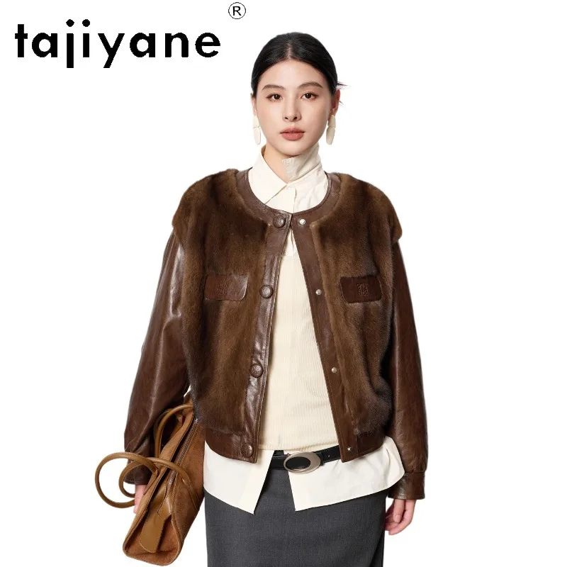 TAJIYANE Velvet Mink Spliced Sheepskin Real Fur Coat Woman Goose‑Down Filled Fur Jacket Short Whole Mink Coats for Woman Шуба