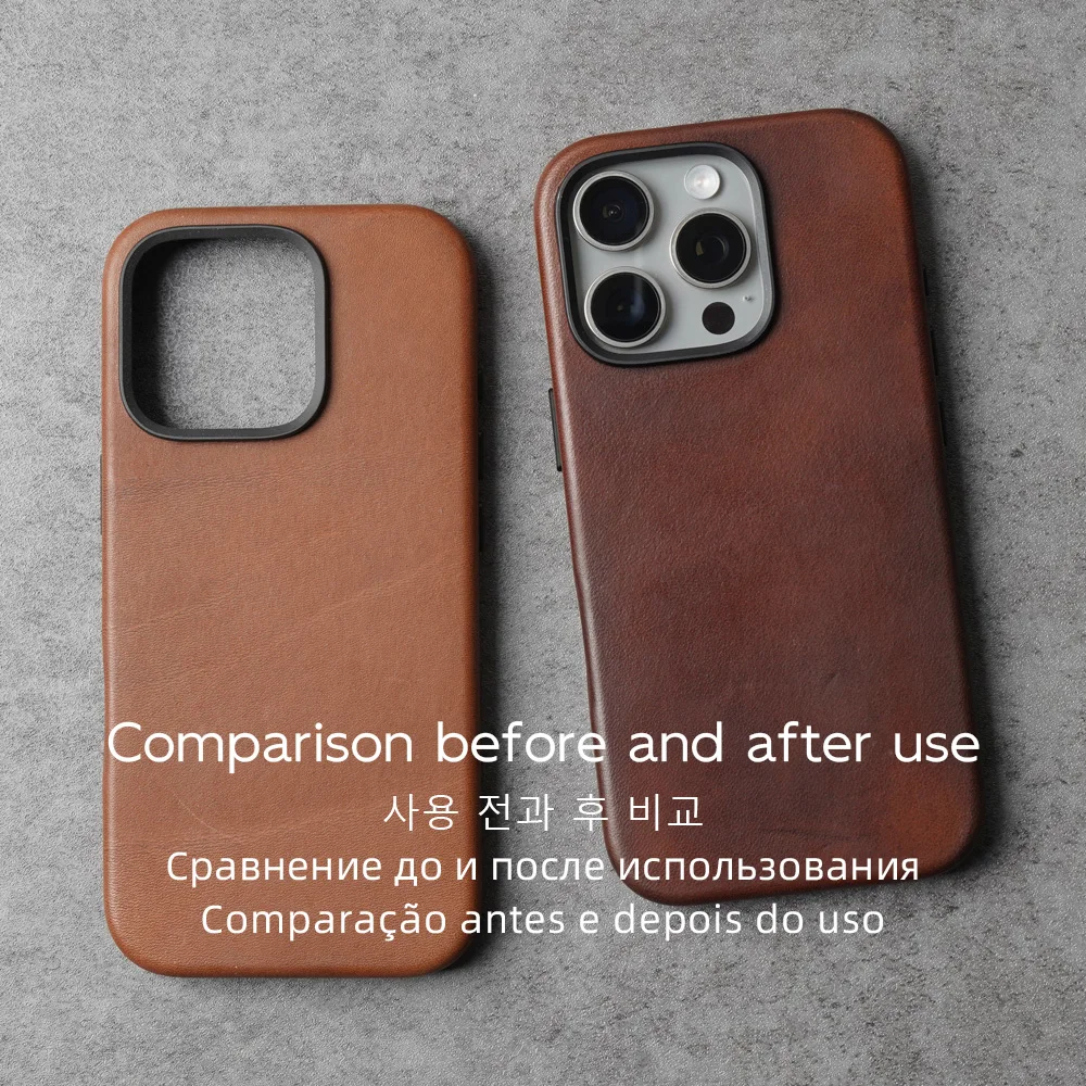 YMW Magnetic Scars Genuine Leather Case for iPhone 16 Pro Max 15 14 Personality Horsehide Magnetic Phone Cover
