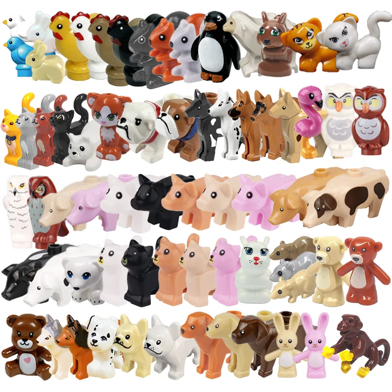 City Animal Building Block Figures Cat Dog Pig Chicken Rabbit Owl Penguin Zoo Farm DIY Assemble Accessories Bricks Kids Toy Gift