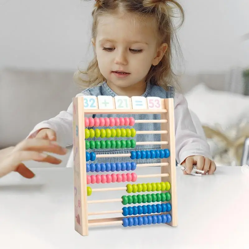 Wooden Arithmetic Board 10 Rows Colorful Wood Arithmetic Abacus Board Educational Counting Toys Primary School Supplies With 100