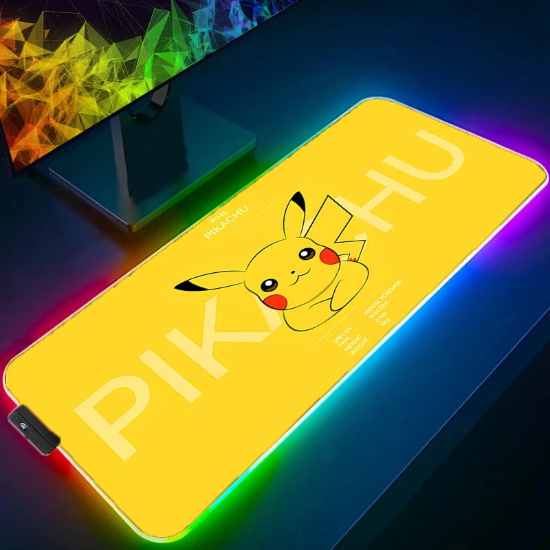 

LED RGB Mouse Pad Pikachu P-Pokemon Large Rubber Anti Slip MousePad Light Luxury anti slip and Waterproof Deskmat Mousepad