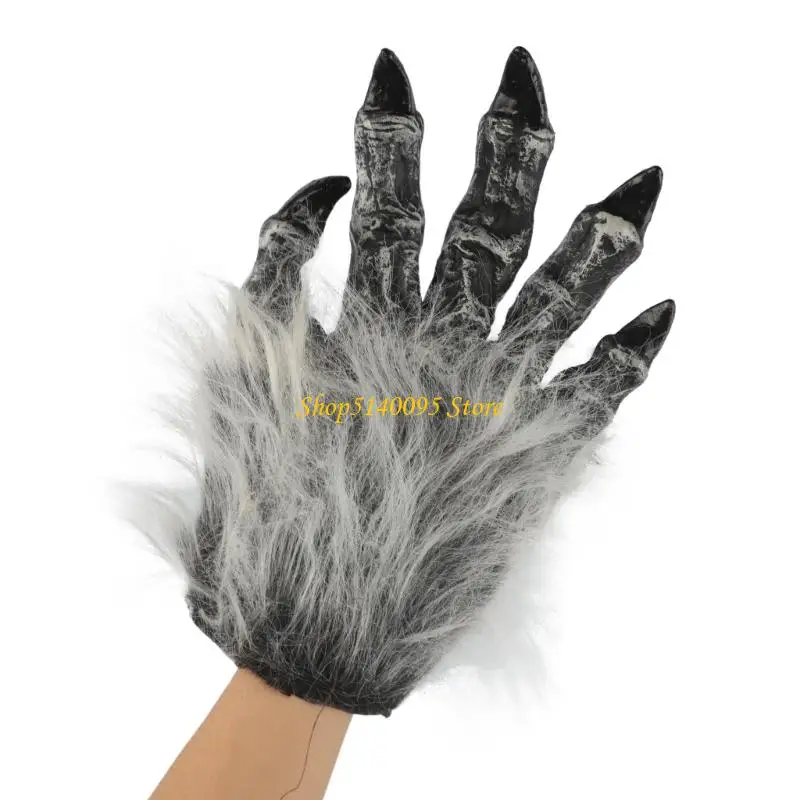 DXAE Party Costume Gloves Pair with Pointed Finger and Gray Textured Trim for Horror Role Play, Halloween Wear and Picture
