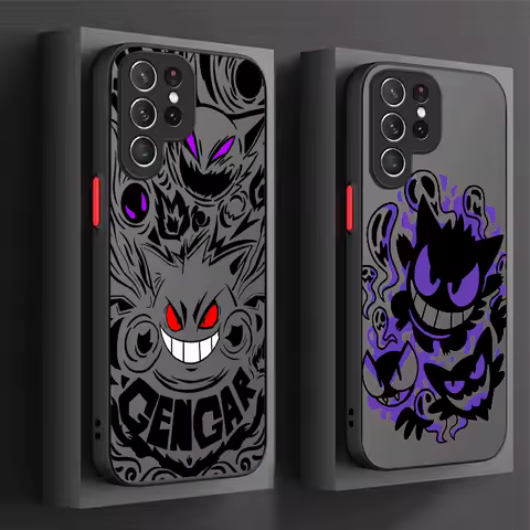 Anime P-Pokemon Gengar Plating Case For Samsung Galaxy S25 Ultra S23 S24 S22 S21 Plus FE A56 A36 A26 A16 A06 A15 A25 A35 A55 5G