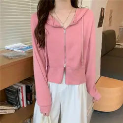 Outono feminino novo estilo moda simplicidade cor sólida zíper manga longa hoodies roupas femininas casual all-match casaco solto