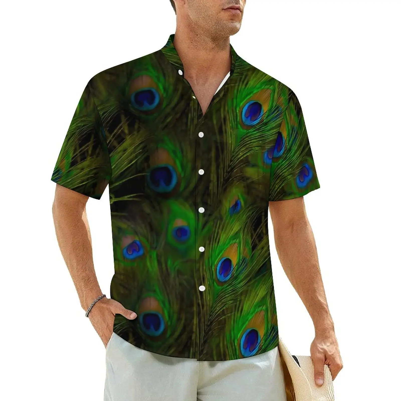 

Hawaiian Shirt Beach Peacock Feather Blouses Plummage Print Trendy Casual Shirts Men Short Sleeve Y2K Street Plus Size 4XL Top