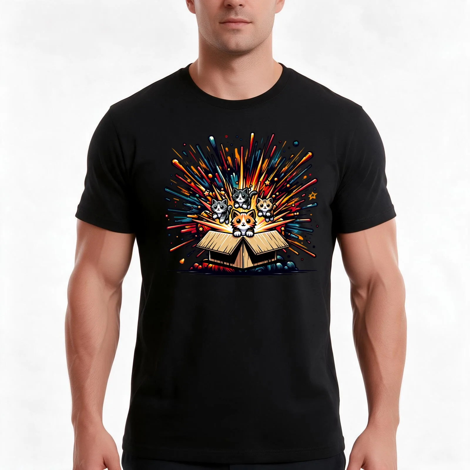 Exploding kittens T-Shirt, Summer Casual Cotton Tee, Oversized Streetwear Tops, Vintage Graphic Print, Loose Fit Short Sleeve