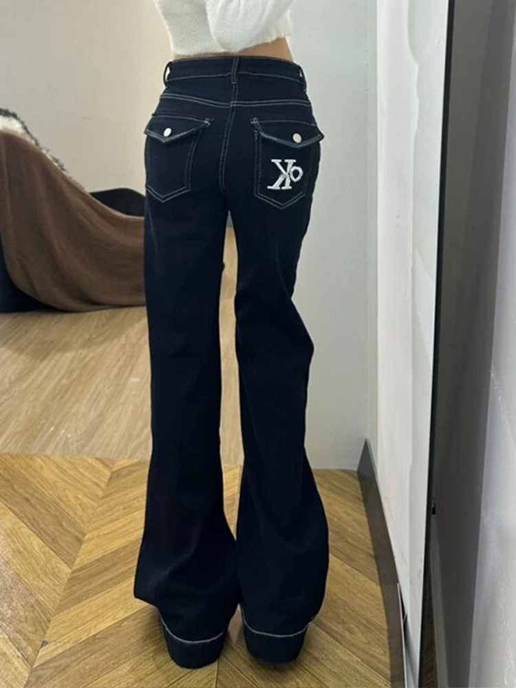 

American High Street Design Letter Embroidery ket Denim Jeans Women Spring New Sle Slimming Micro Flared Pants