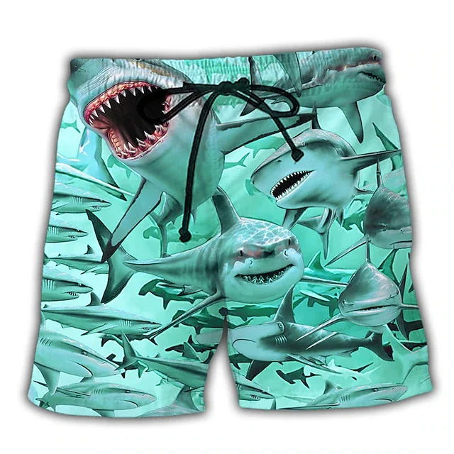 New Men\'s Board Short Swim Shorts Swim Trunks Drawstring Shark Graphic Prints Quick Drying Casual Holiday Hawaiian Shorts