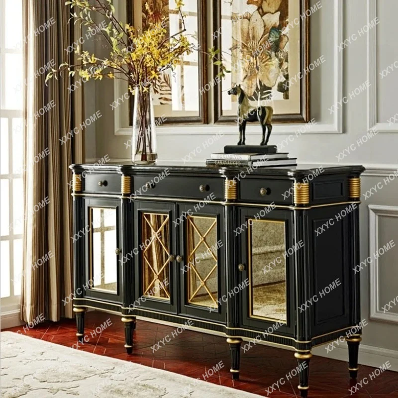 XXrural solid wood dining side cabinet  simple mirror door storage living room decoration