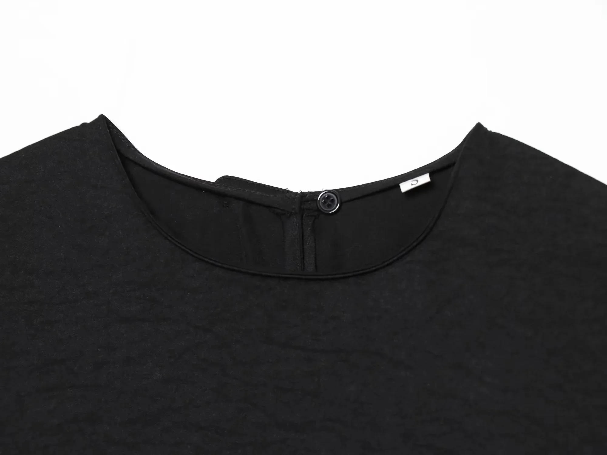 BSAY 2026 Damen Einfarbiges Rundhals-Midikleid mit Halben Ärmeln, Schmal Geschnitten, Seitlich Gerafft, Rüschen-Split, Elegantes Büro- und Formelles Kleid – Detail 15
