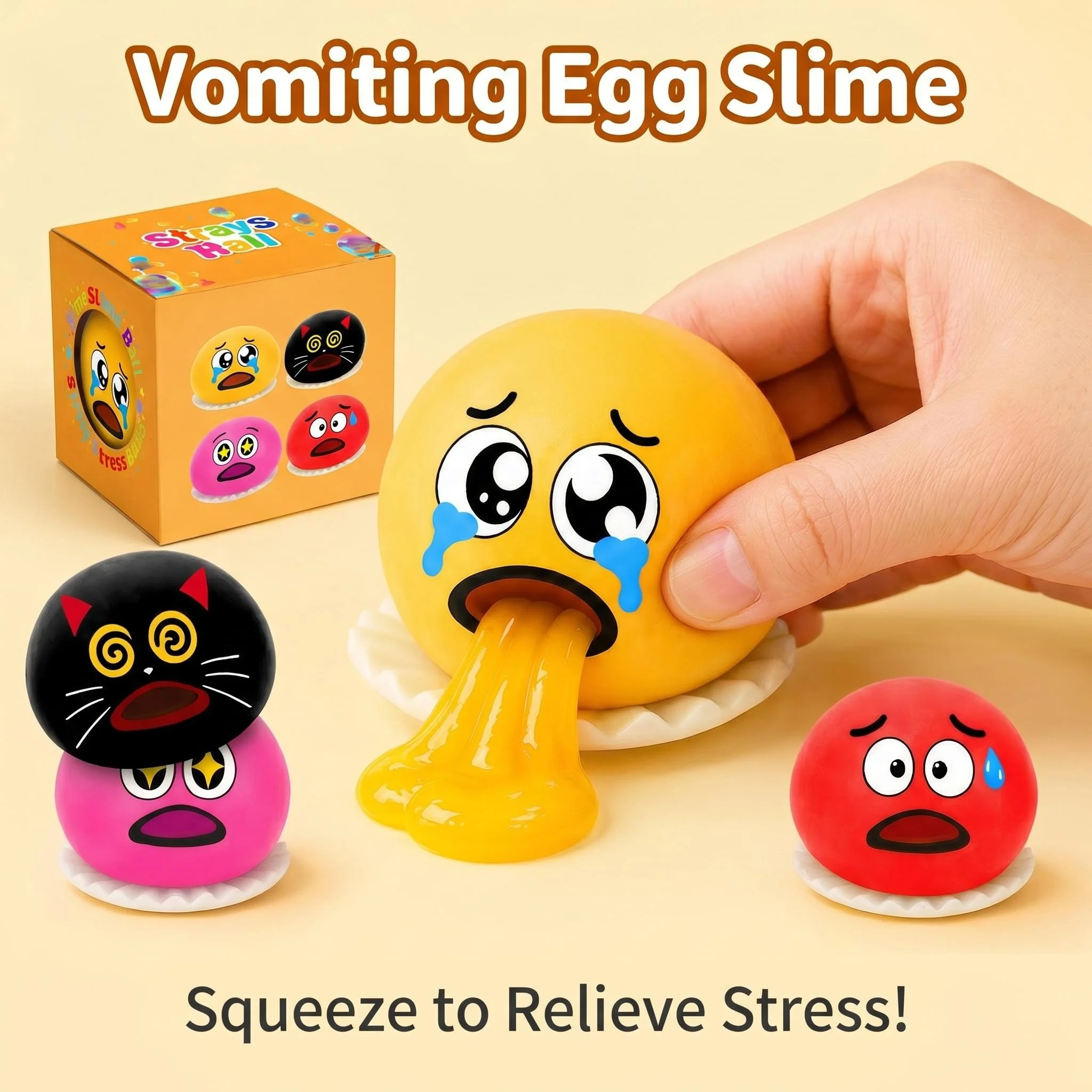 Vomiting Egg Squeeze Toy Spit Yolk Funny Slime Stress Ball Prank Fidget Toy Stress Relief Novelty Gift