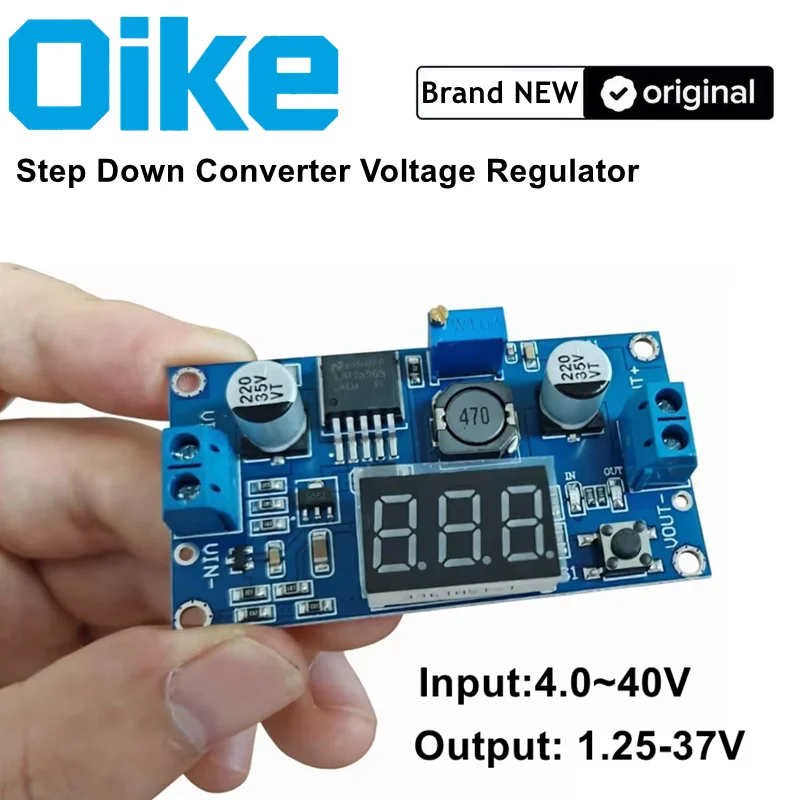 Oike Buck Converter Module Adapter LM2596, Input 4-40V, Output 1.25-37V, DC Step-Down Voltage Regulator with LED Display