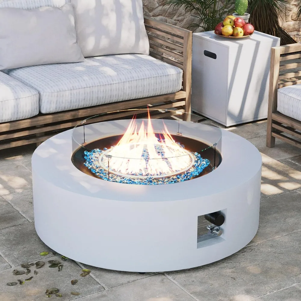 

42-inch Outdoor Propane Gas Fire Pit Table 50000 BTU Iron Round Firepit for Outside Patio with Tank Hidden Table, Wind Guard