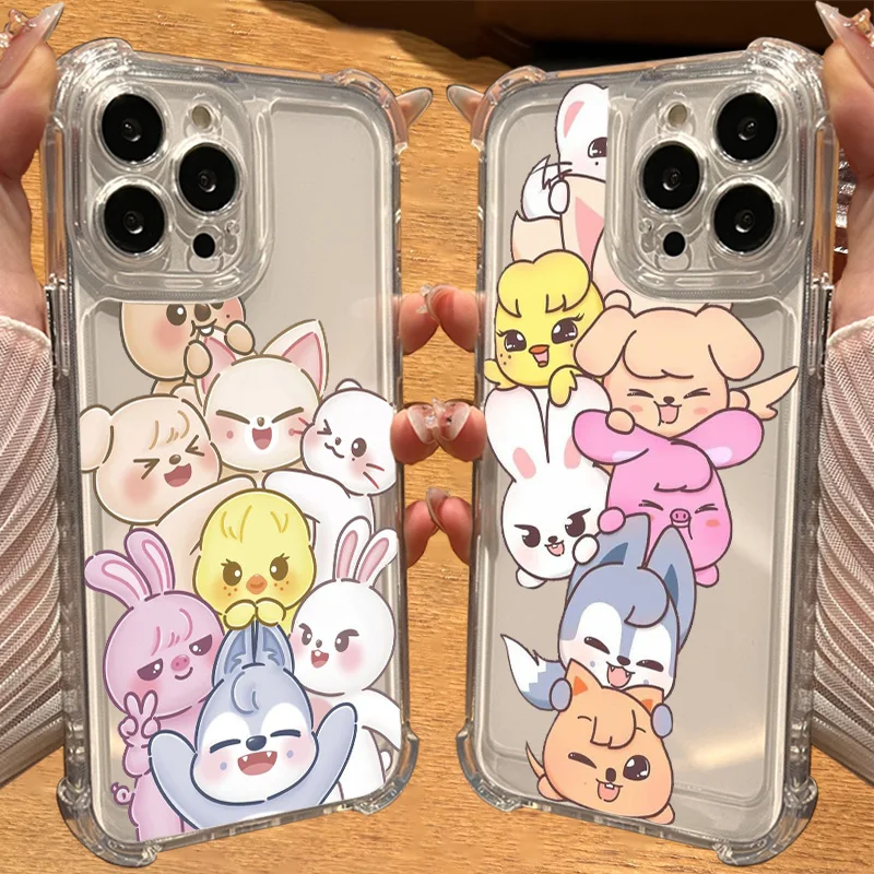 K-Kpop S-Stray K-Kids для iPhone 16E 16 15 14 13 12 11 XS mini Pro Max Plus Corners Прозрачный чехол для телефона с защитой от падения
