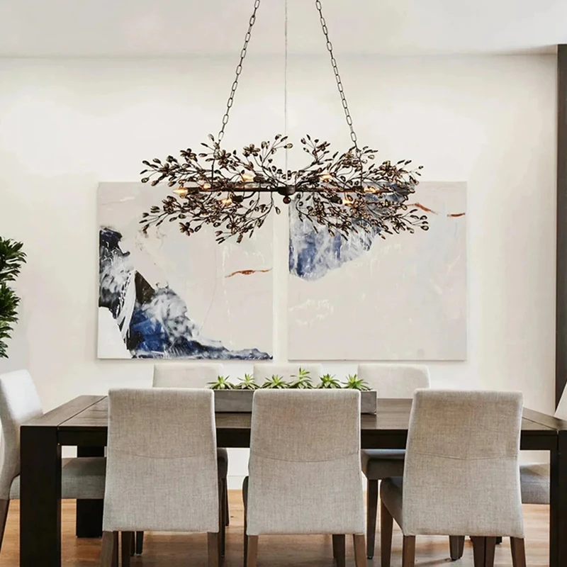 Luxury Crystal Flowers Chandeliers Vintage Linear Chandelier for Dining Room Living Room Kitchen Island Iron Lighting Fixtures