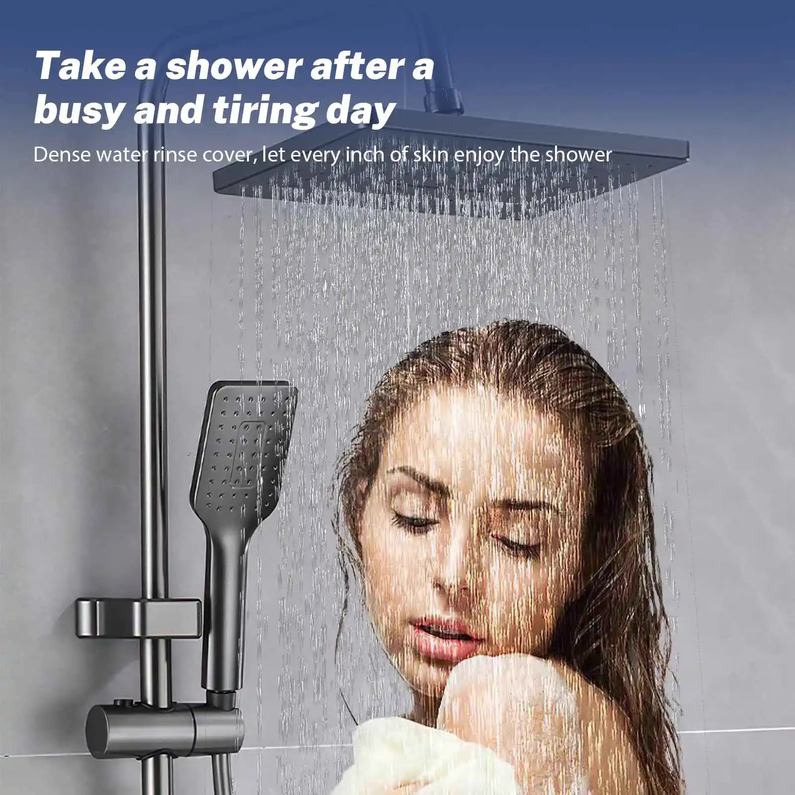 

High Pressure Shower Head System Stainless Steel Rainfall Shower Head Set Adjustable Temperature Large Flow Bathroom Accessories
