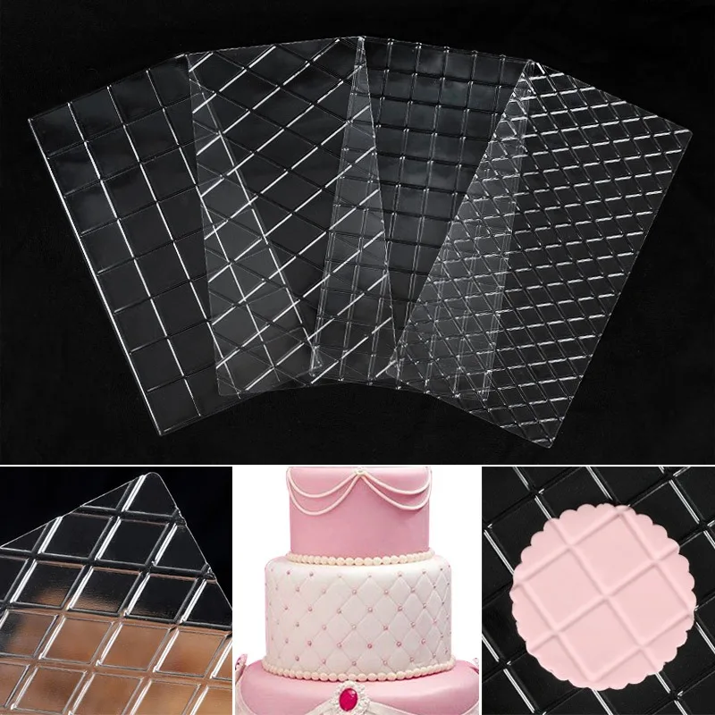 4PCS Fondant Impression Mat Cake Border Decoration Tools With Grid Texture Baking Decorating Accessories Plastic Texture Cutter