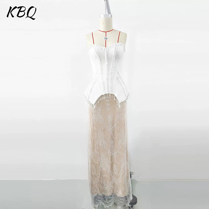 

KBQ Элегантные шикарные комплекты из двух предметов для женщин, туника без бретелек с открытой спиной, жилет с высокой талией, сетчатые юбки, темпераментный комплект, женская мода