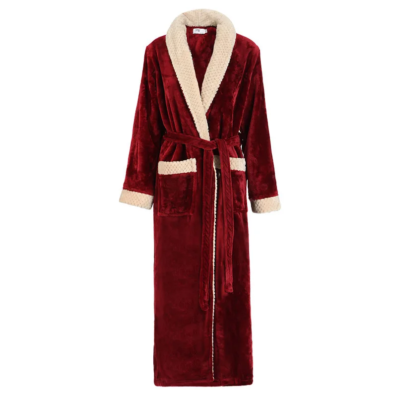 Men Plus Size Extra Long Warm Flannel Bathrobe Winter New Sleepwear Male Coral Velvet Bath Robe Women Coral Dressing Gown