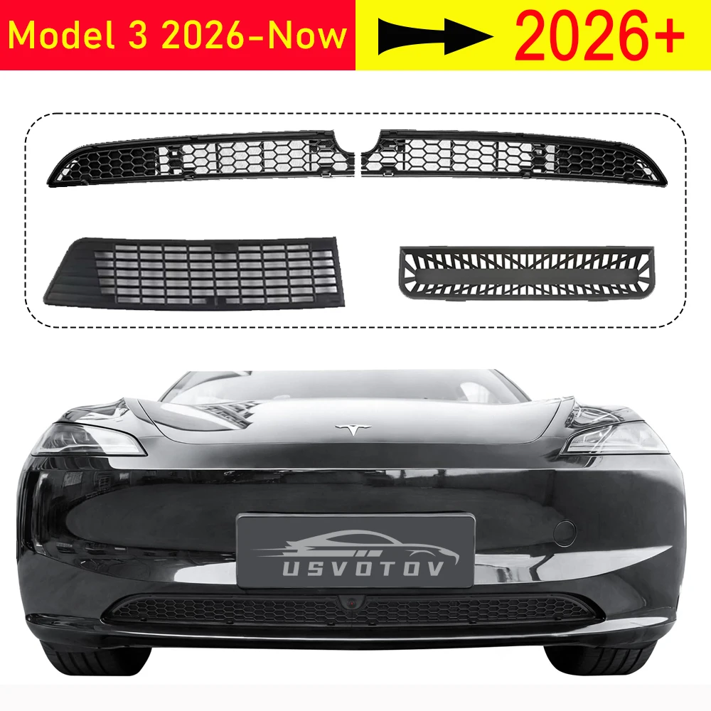 For 2026 Tesla Model 3  Front Grill Mesh Insert Lower Bumper Grille Grid Air Inlet Vent Cover Trim Protector Travel Accessories